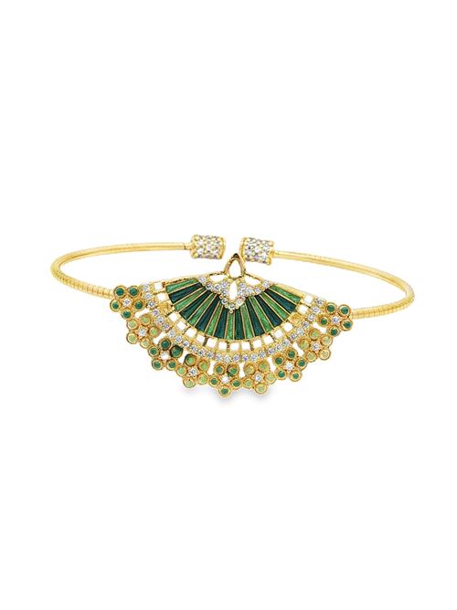 Diva gold crystal stones green glazed bracelet<BR/>